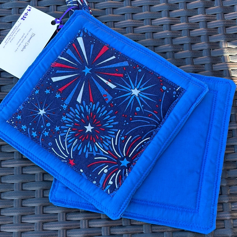 Pair Blue Fireworks Pot Holders